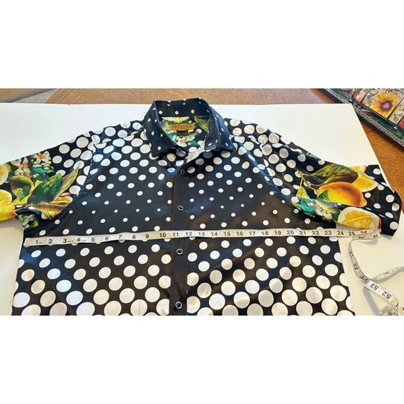 Prestige Original Black-Lemon Button Up Short Sleeve Shirt Silky Look Men's XL - Picture 4 of 6